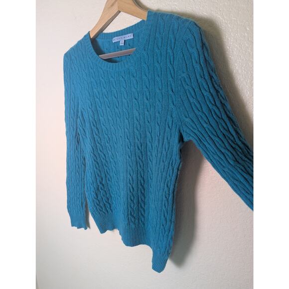 Antonio Melani 100% Cashmere Cable Knit Teal Blue Sweater Women S Preppy Soft - Picture 3 of 12